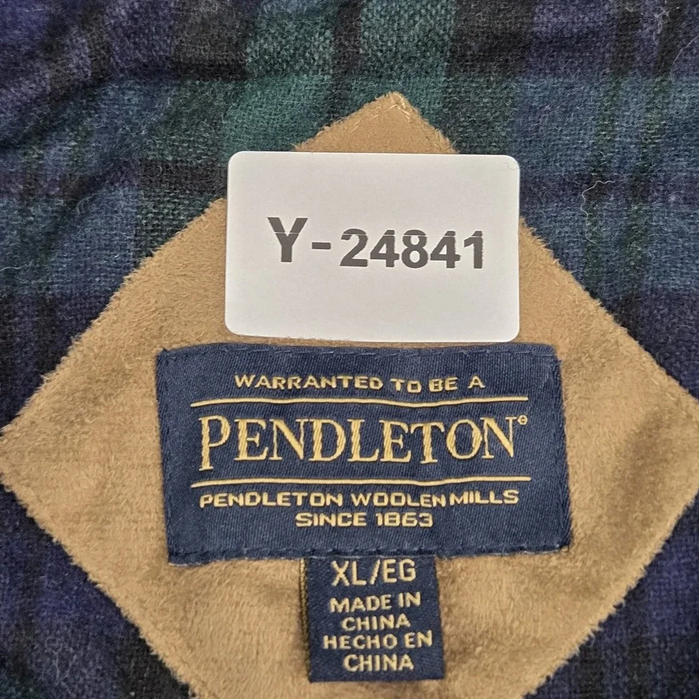 Pendleton Women Jacket XL Blue Wool‎ Blend Deep Pile Plaid Sherpa
